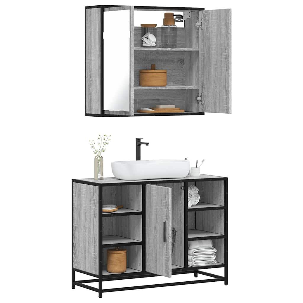 Vetonek Set de muebles de baño 2 pzas madera contrachapada gris sonoma