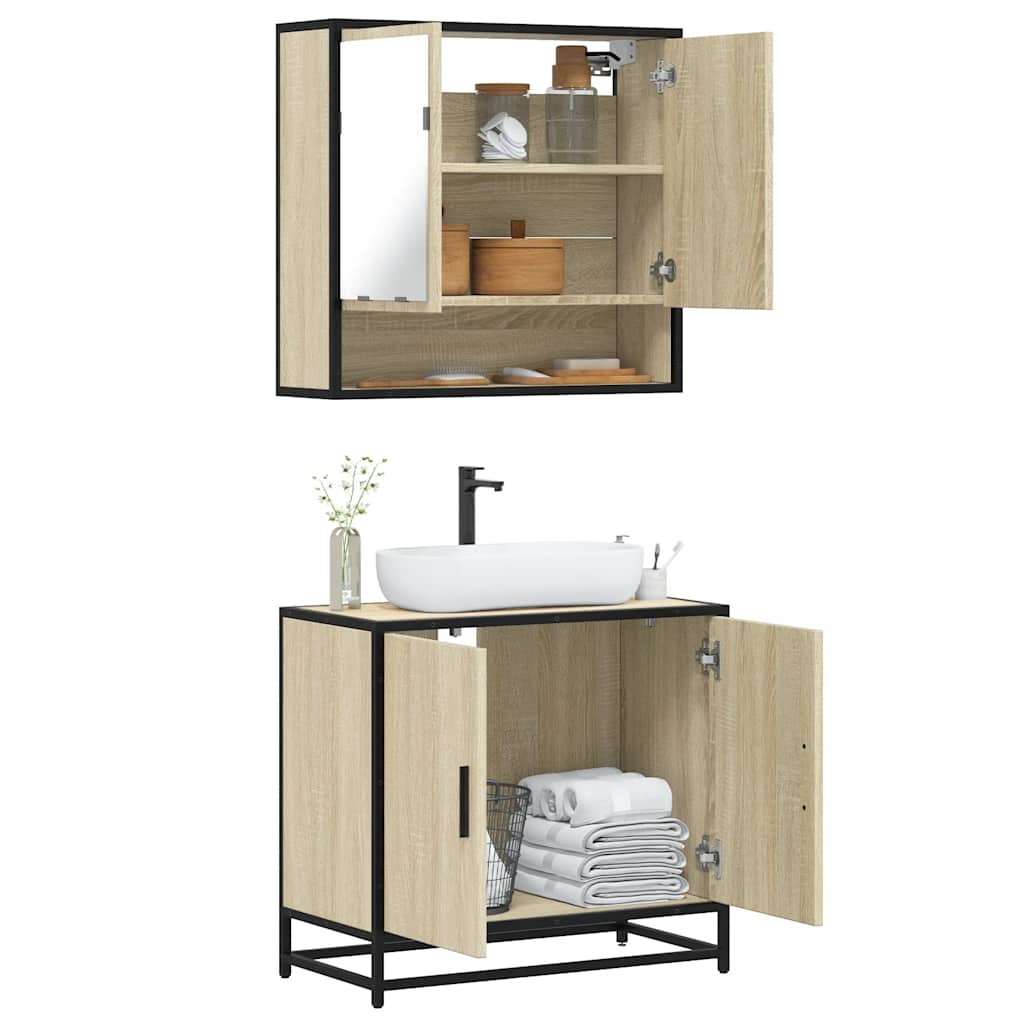 Vetonek Set de muebles de baño 2 pzas madera contrachapada roble Sonoma