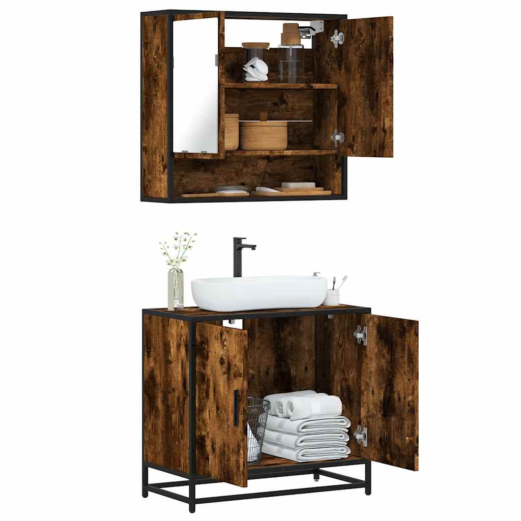 Vetonek Set de muebles baño 2 pzas madera contrachapada roble ahumado