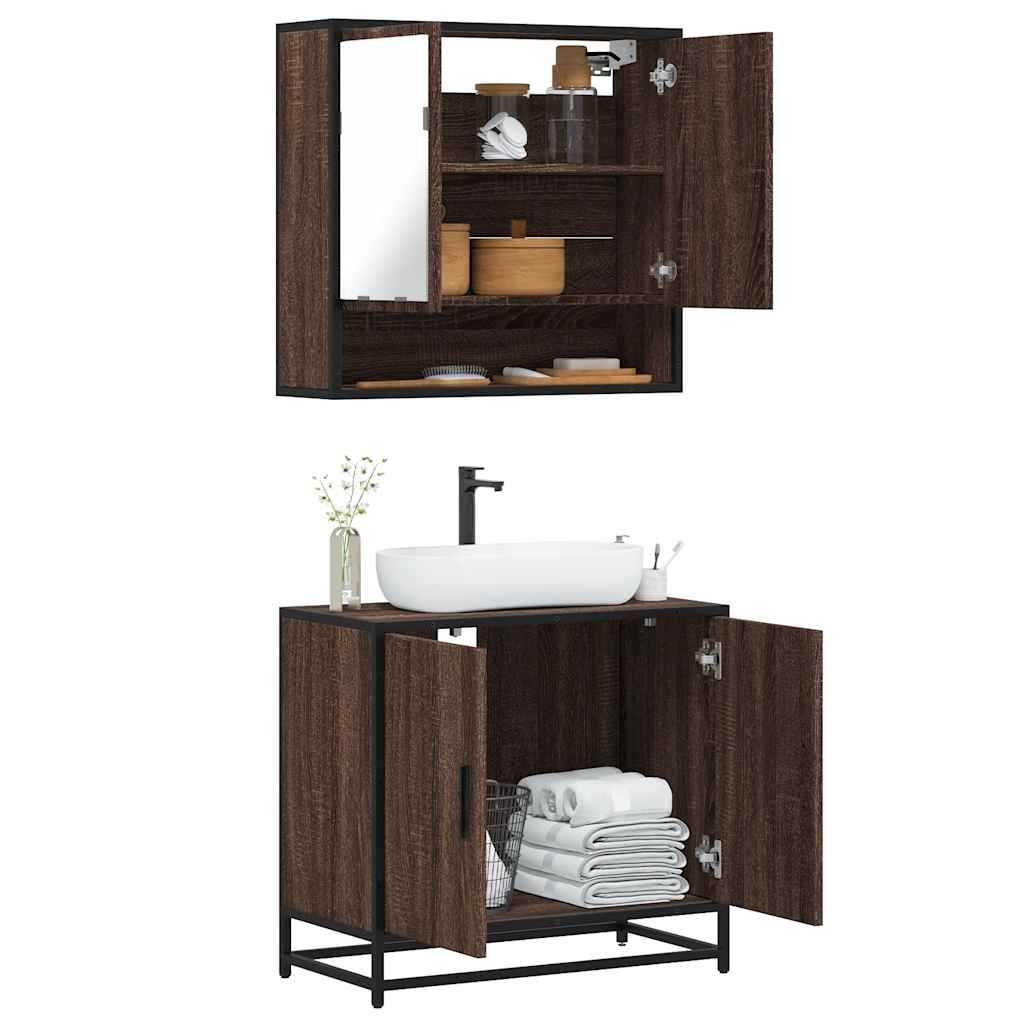 Vetonek Set de muebles baño 2 pzas madera contrachapada marrón roble