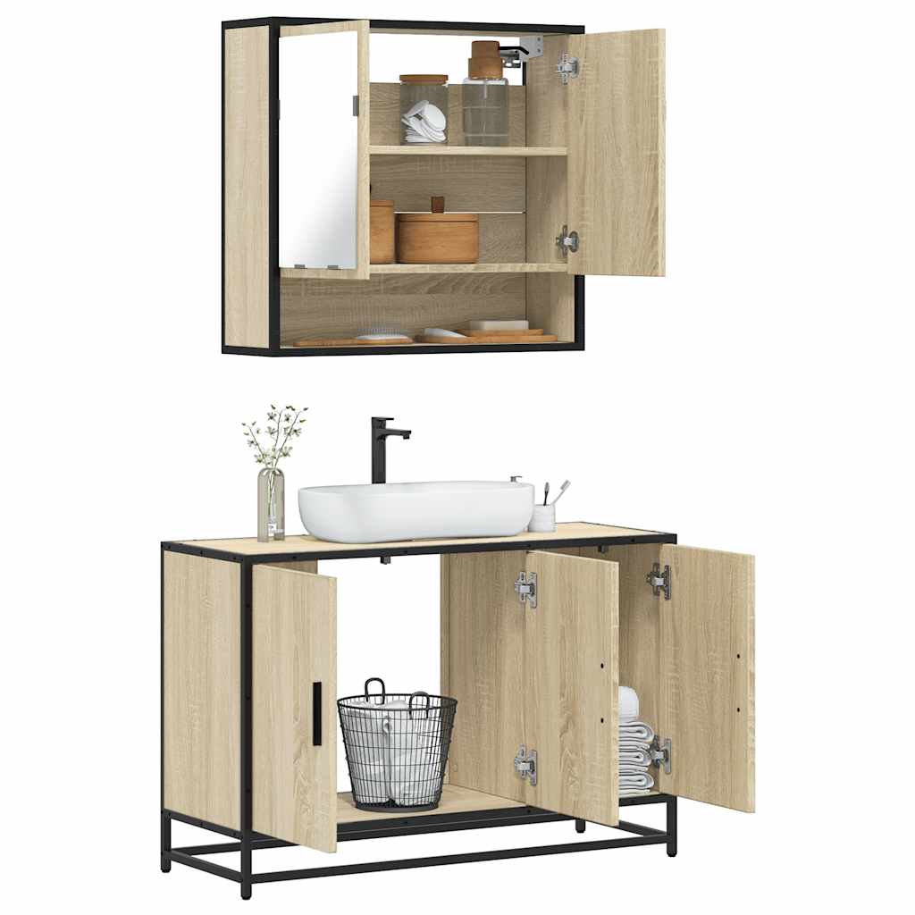 Vetonek Set de muebles de baño 2 pzas madera contrachapada roble Sonoma