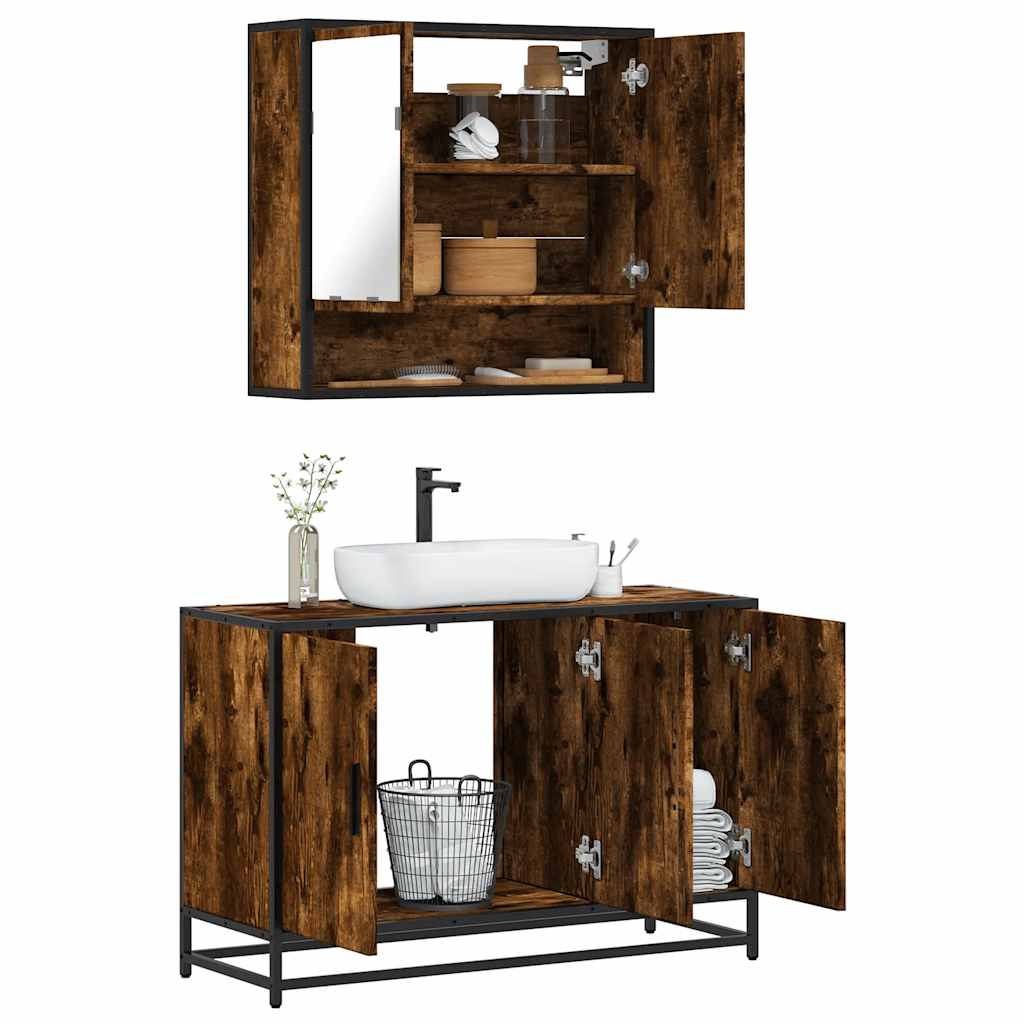 Vetonek Set de muebles baño 2 pzas madera contrachapada roble ahumado