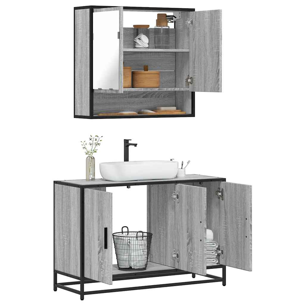 Vetonek Set de muebles de baño 2 pzas madera contrachapada gris sonoma