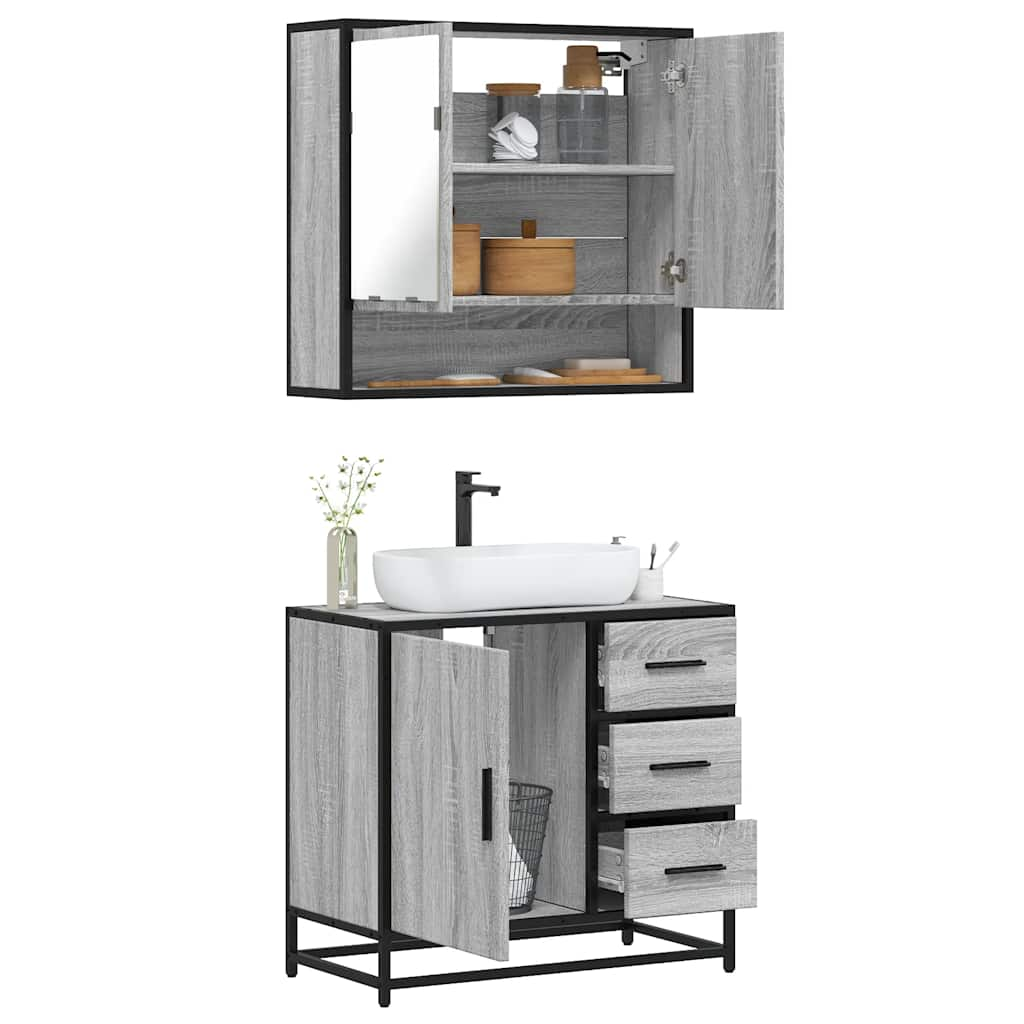 Vetonek Set de muebles de baño 2 pzas madera contrachapada gris sonoma