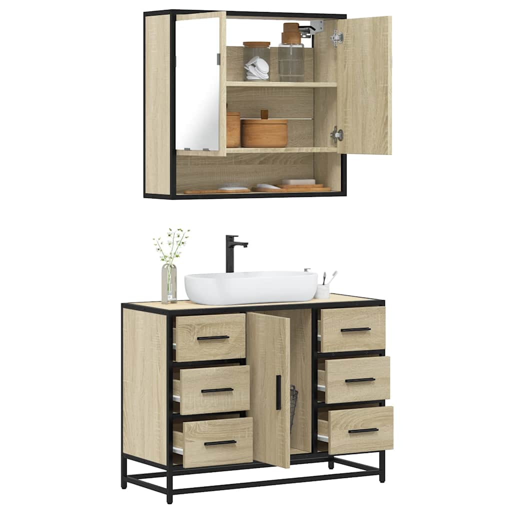 Vetonek Set de muebles de baño 2 pzas madera contrachapada roble Sonoma