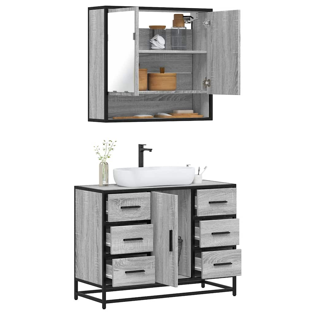 Vetonek Set de muebles de baño 2 pzas madera contrachapada gris sonoma