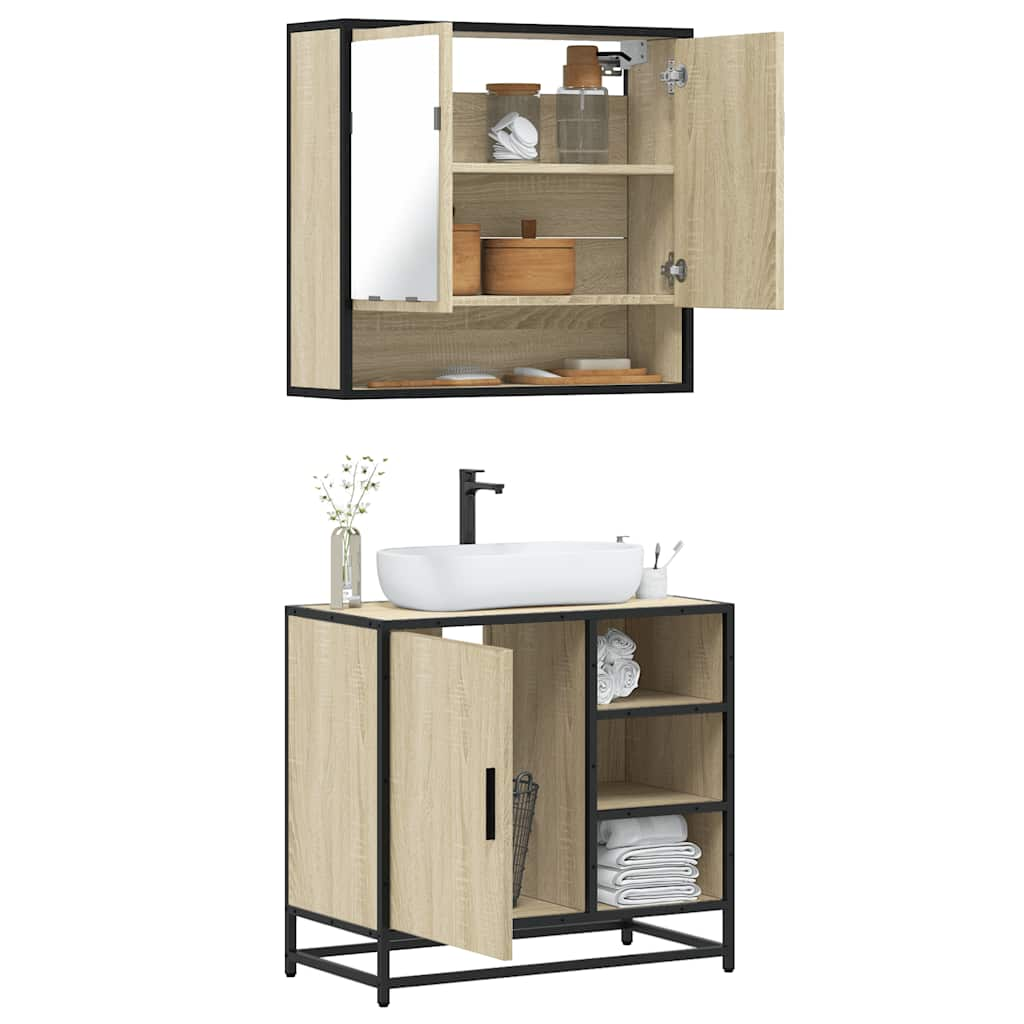 Vetonek Set de muebles de baño 2 pzas madera contrachapada roble Sonoma