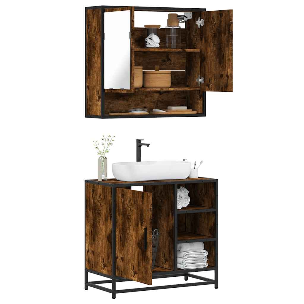 Vetonek Set de muebles baño 2 pzas madera contrachapada roble ahumado