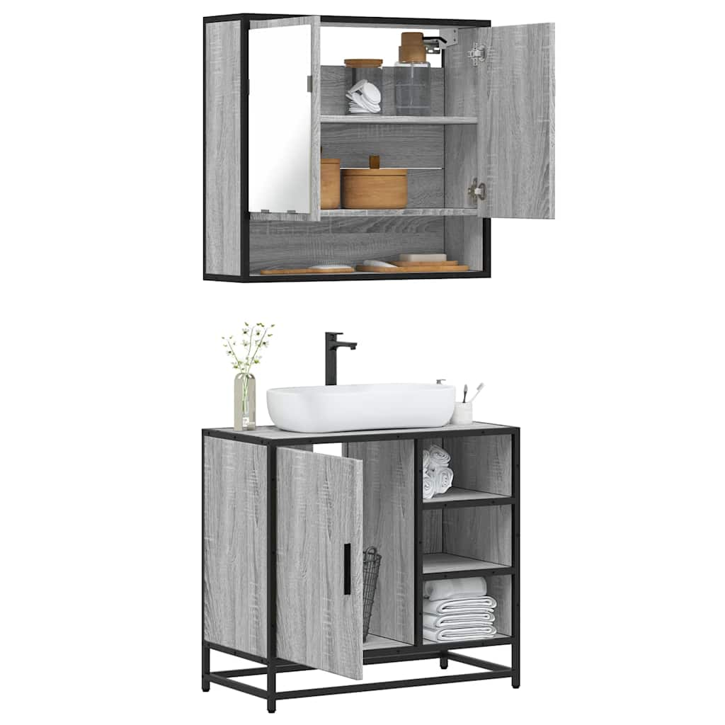 Vetonek Set de muebles de baño 2 pzas madera contrachapada gris sonoma