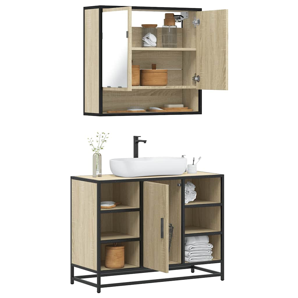 Vetonek Set de muebles de baño 2 pzas madera contrachapada roble Sonoma