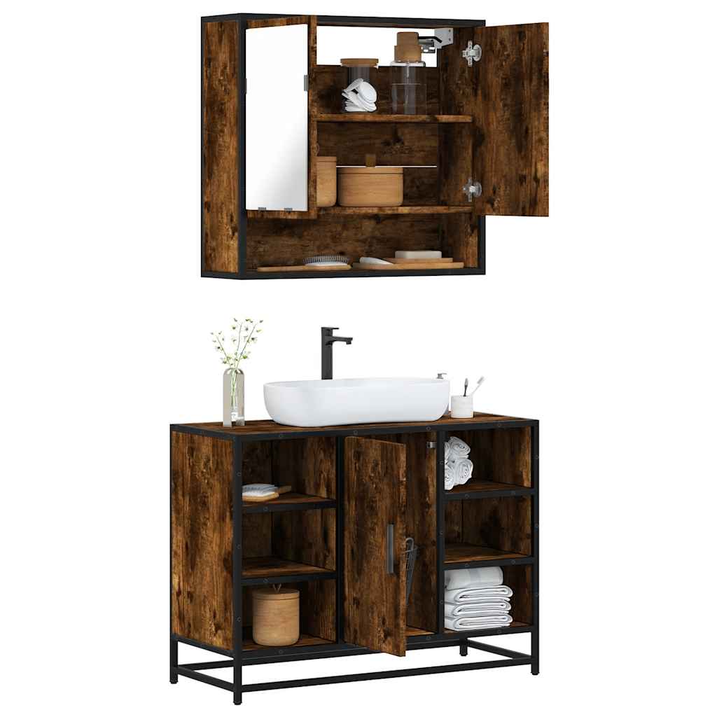 Vetonek Set de muebles baño 2 pzas madera contrachapada roble ahumado