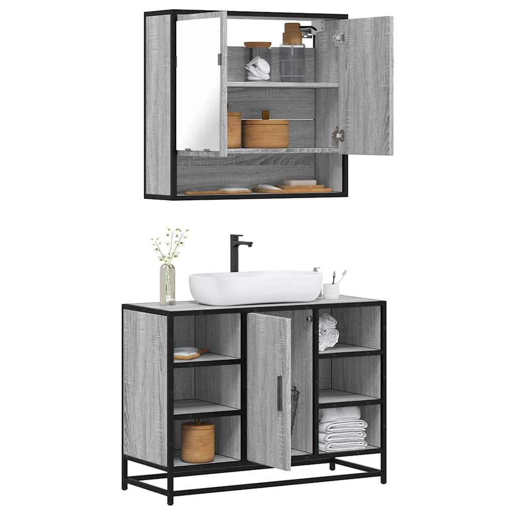 Vetonek Set de muebles de baño 2 pzas madera contrachapada gris sonoma