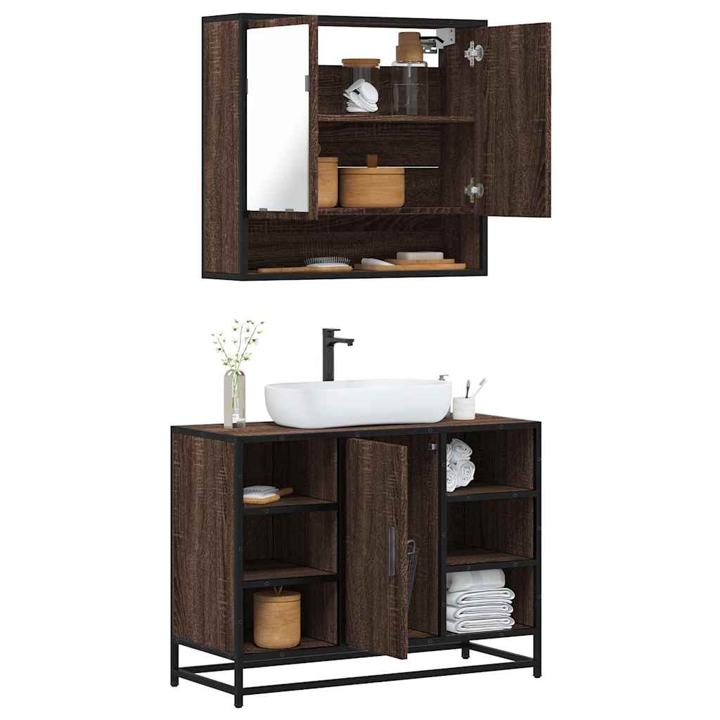 Vetonek Set de muebles baño 2 pzas madera contrachapada marrón roble