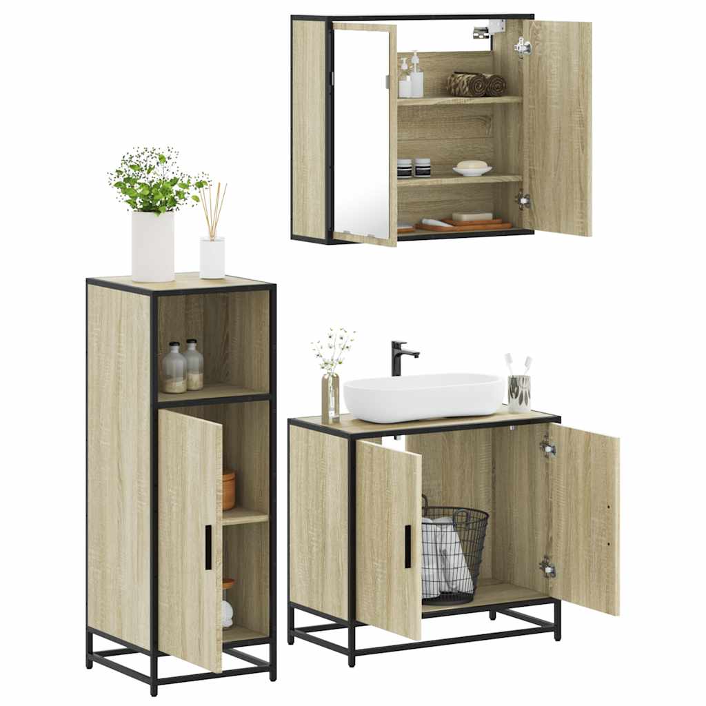 Vetonek Set de muebles de baño 3 pzas madera contrachapada roble Sonoma