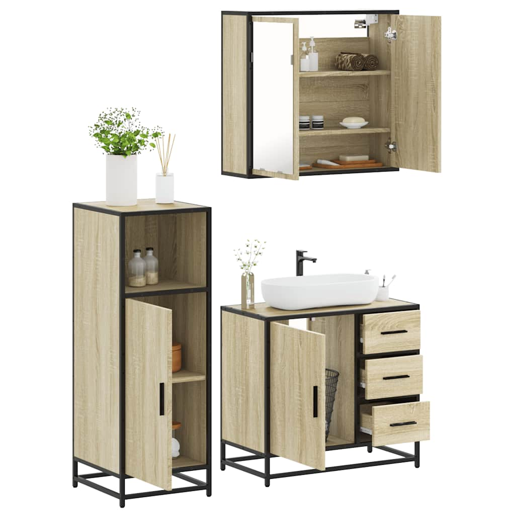 Vetonek Set de muebles de baño 3 pzas madera contrachapada roble Sonoma