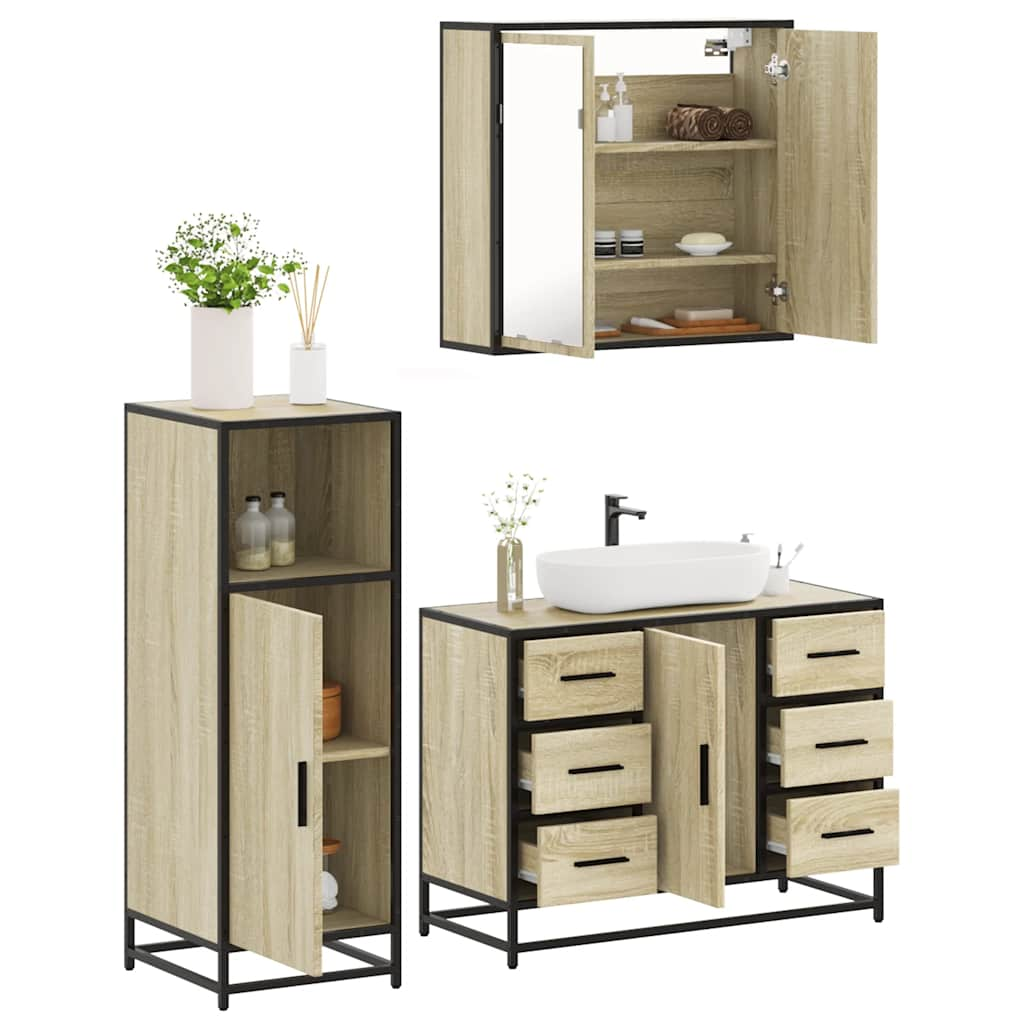 Vetonek Set de muebles de baño 3 pzas madera contrachapada roble Sonoma