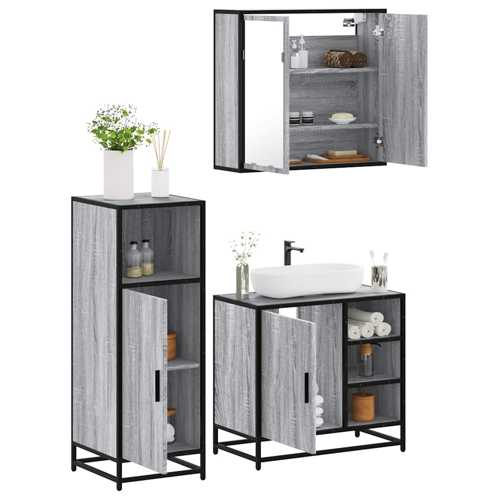 Vetonek Set de muebles de baño 3 pzas madera contrachapada gris sonoma