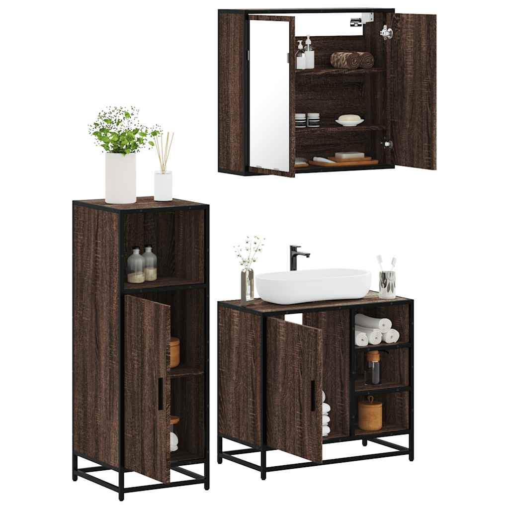 Vetonek Set de muebles baño 3 pzas madera contrachapada roble marrón