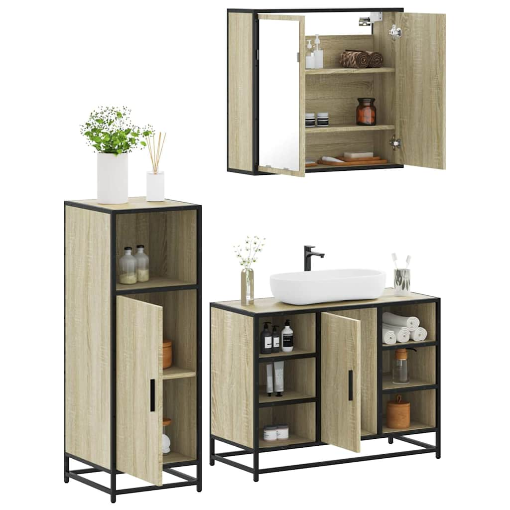 Vetonek Set de muebles de baño 3 pzas madera contrachapada roble Sonoma