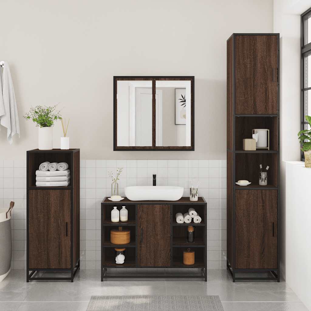 Conjunto de móveis de banheiro 3 PCs Wood Brown Oak