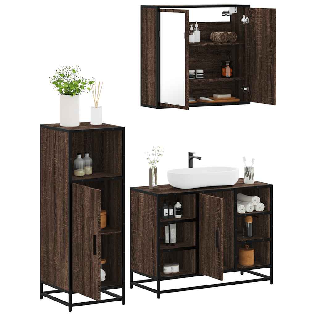 Vetonek Set de muebles baño 3 pzas madera contrachapada roble marrón