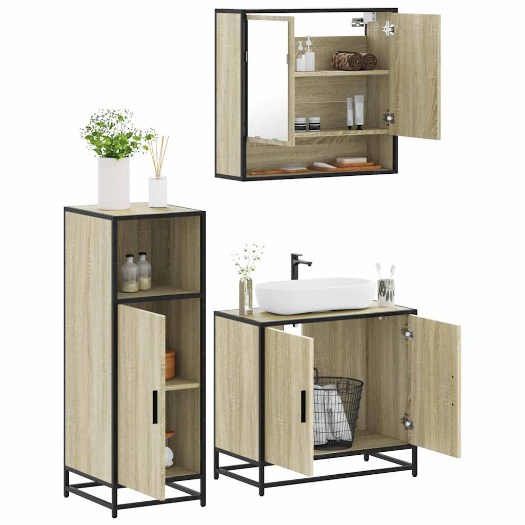 Vetonek Set de muebles de baño 3 pzas madera contrachapada roble Sonoma