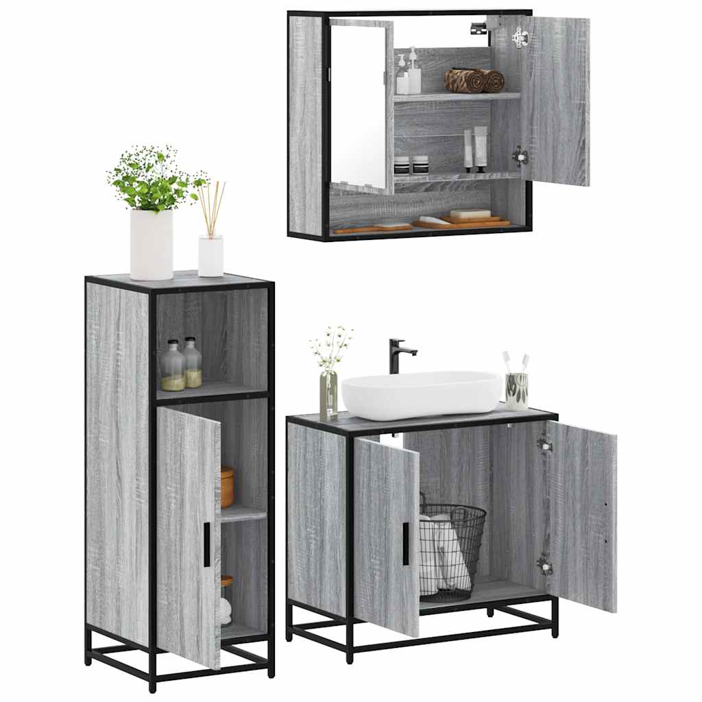 Vetonek Set de muebles de baño 3 pzas madera contrachapada gris sonoma