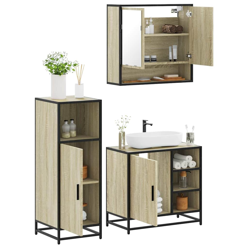 Vetonek Set de muebles de baño 3 pzas madera contrachapada roble Sonoma