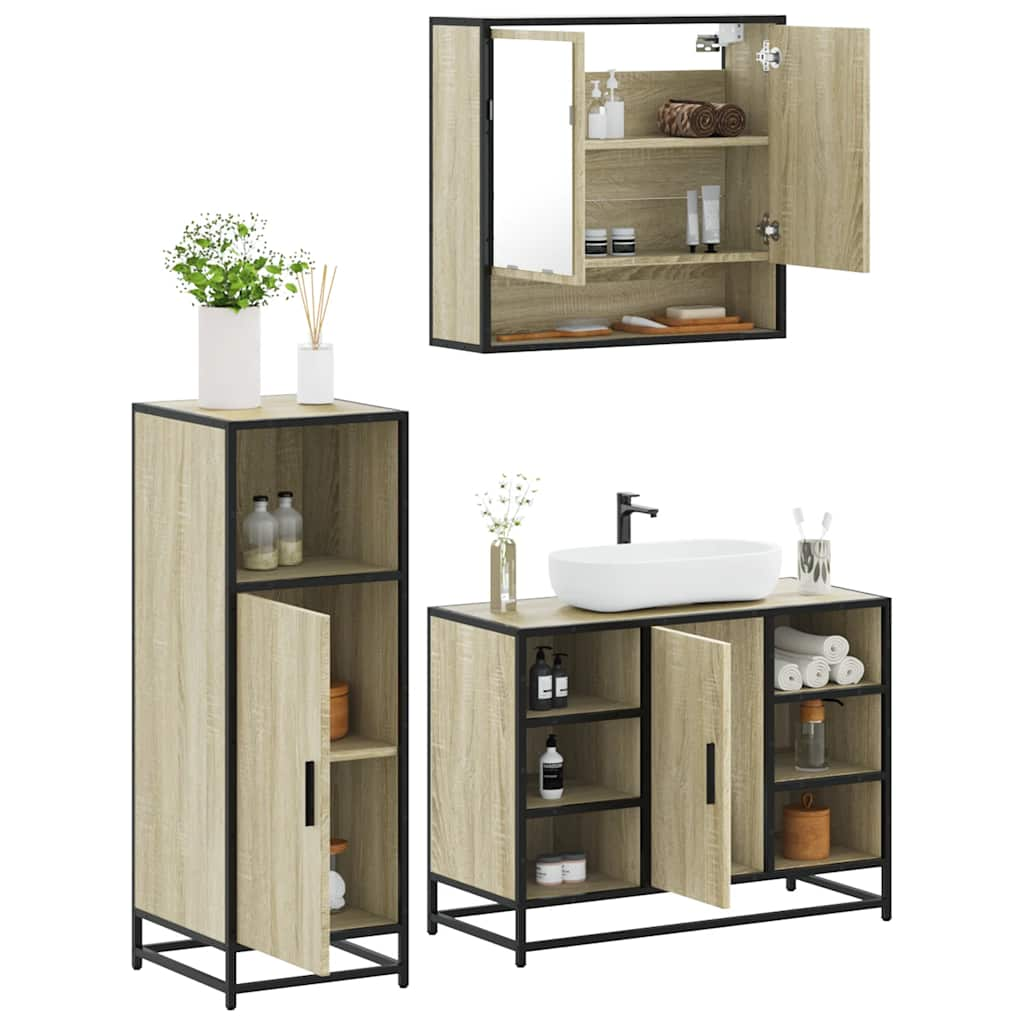 Vetonek Set de muebles de baño 3 pzas madera contrachapada roble Sonoma