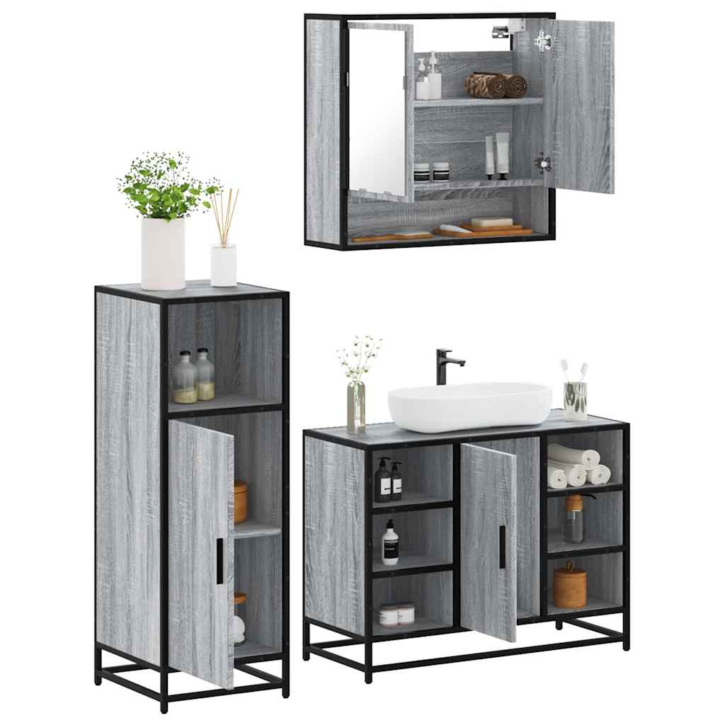 Vetonek Set de muebles de baño 3 pzas madera contrachapada gris sonoma