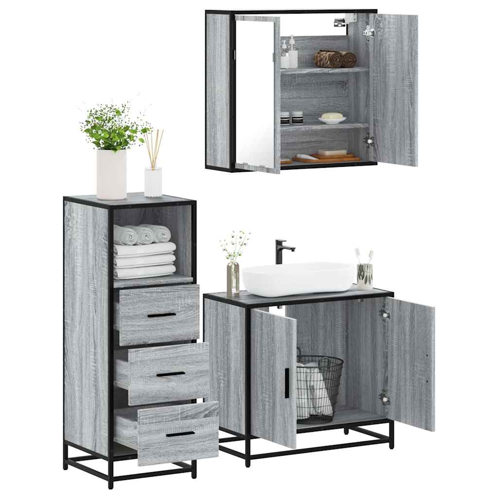 Vetonek Set de muebles de baño 3 pzas madera contrachapada gris sonoma