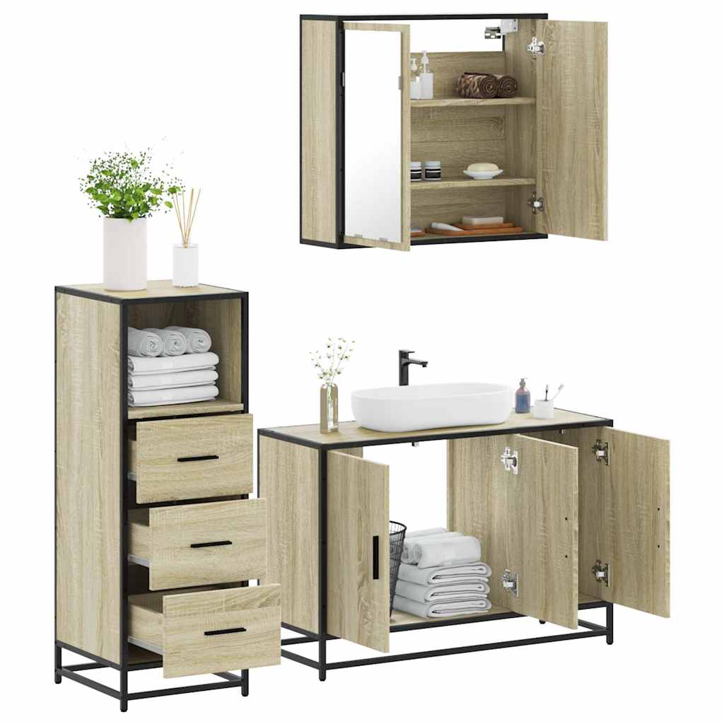 Vetonek Set de muebles de baño 3 pzas madera contrachapada roble Sonoma