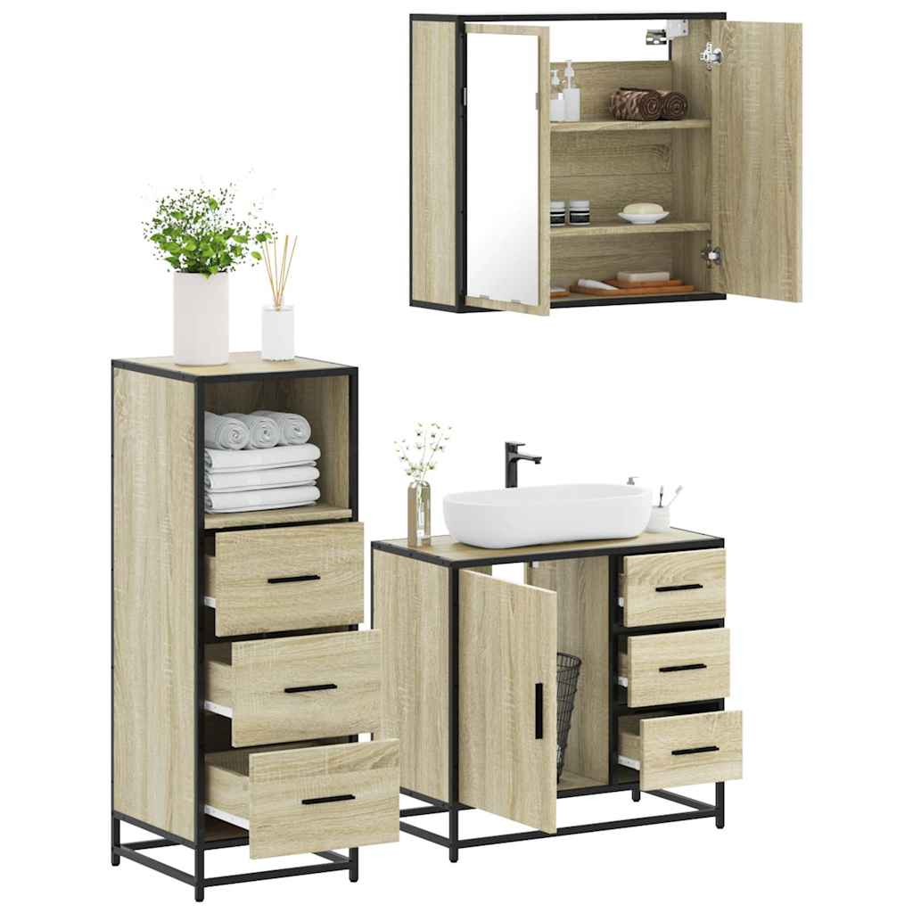 Vetonek Set de muebles de baño 3 pzas madera contrachapada roble Sonoma