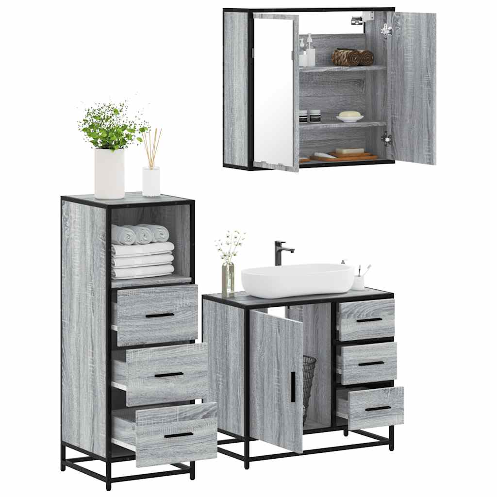 Vetonek Set de muebles de baño 3 pzas madera contrachapada gris sonoma