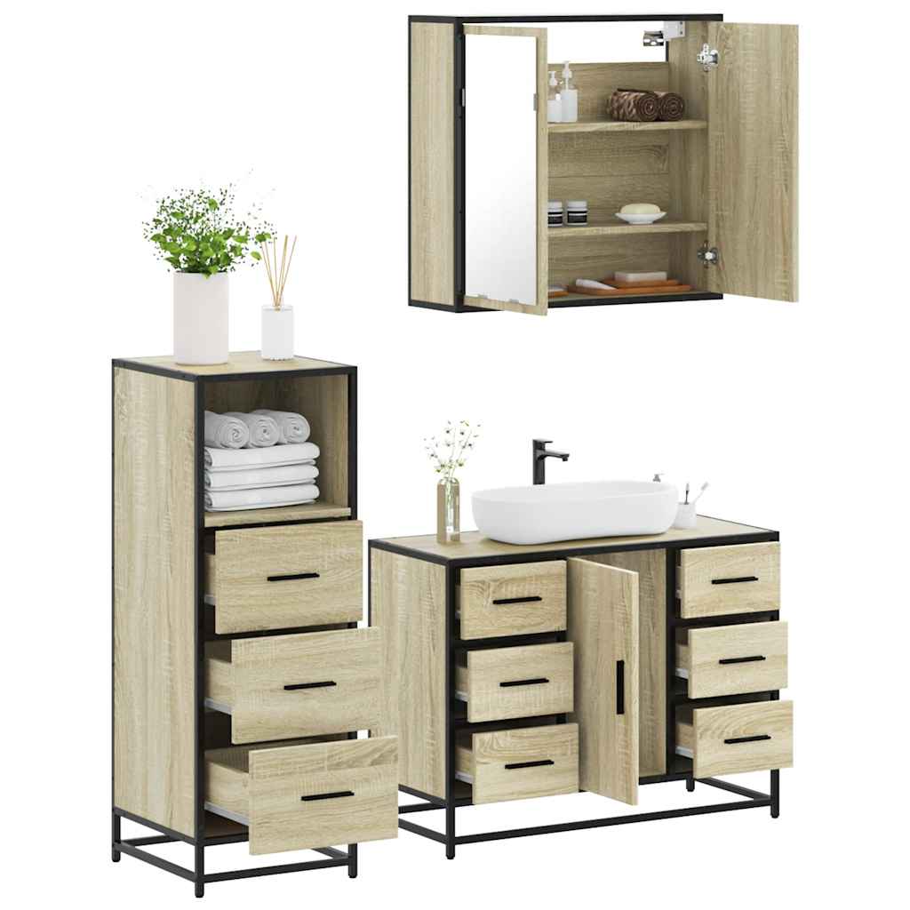 Vetonek Set de muebles de baño 3 pzas madera contrachapada roble Sonoma