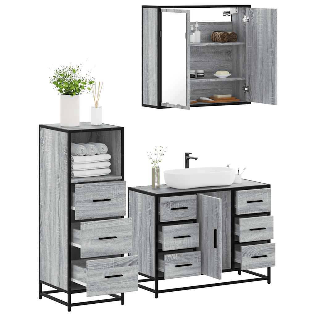 Vetonek Set de muebles de baño 3 pzas madera contrachapada gris sonoma