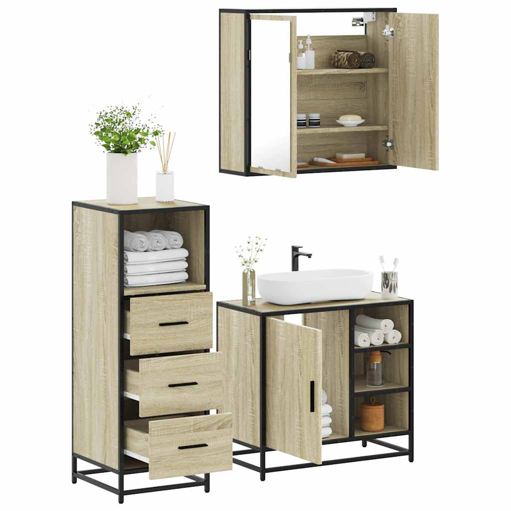 Vetonek Set de muebles de baño 3 pzas madera contrachapada roble Sonoma