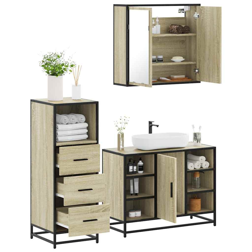 Vetonek Set de muebles de baño 3 pzas madera contrachapada roble Sonoma