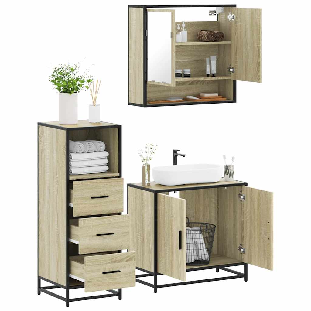 Vetonek Set de muebles de baño 3 pzas madera contrachapada roble Sonoma