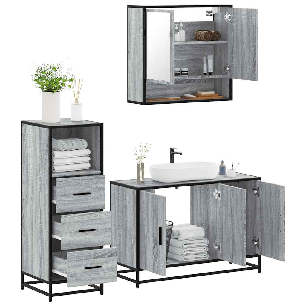 Vetonek Set de muebles de baño 3 pzas madera contrachapada gris sonoma