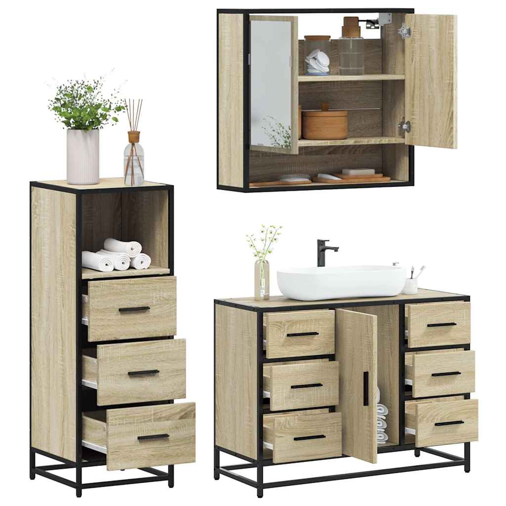 Vetonek Set de muebles de baño 3 pzas madera contrachapada roble Sonoma