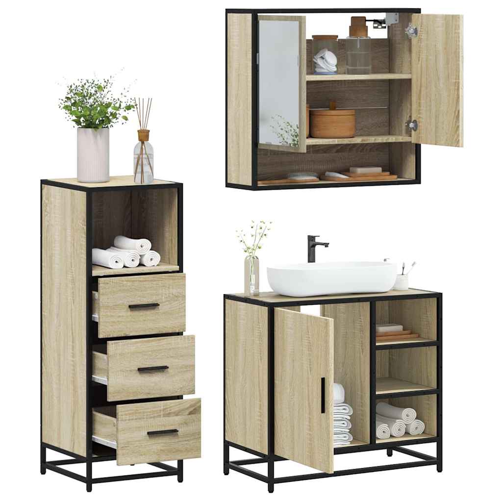 Vetonek Set de muebles de baño 3 pzas madera contrachapada roble Sonoma