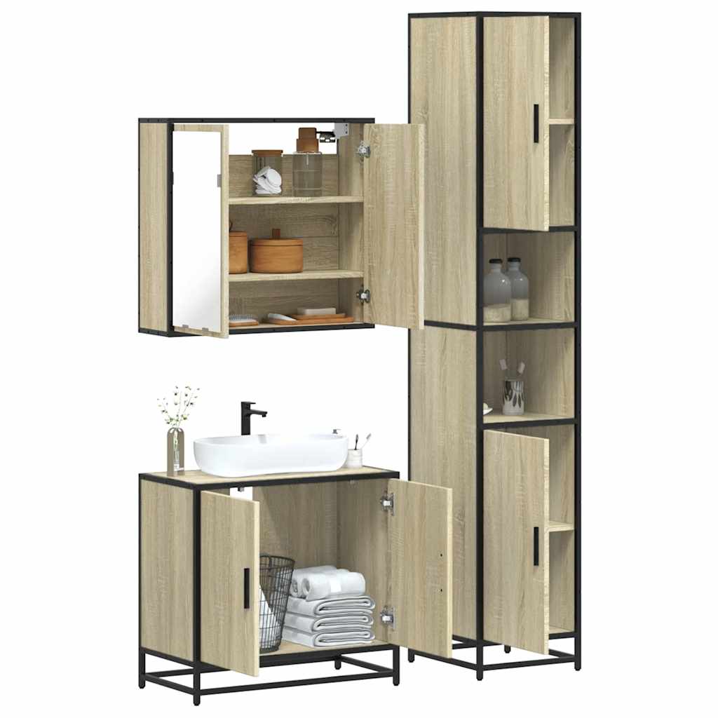 Vetonek Set de muebles de baño 3 pzas madera contrachapada roble Sonoma