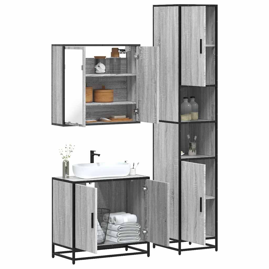 Vetonek Set de muebles de baño 3 pzas madera contrachapada gris sonoma