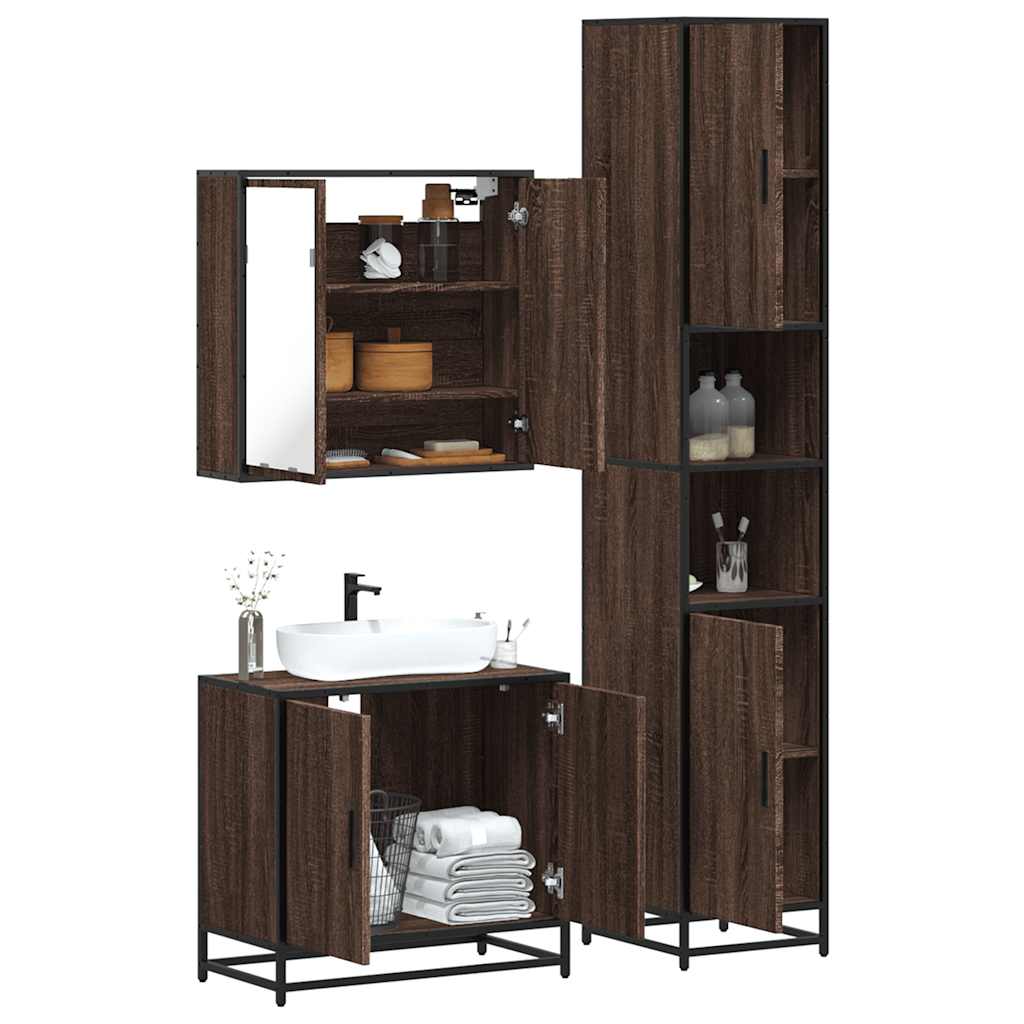 Vetonek Set de muebles baño 3 pzas madera contrachapada roble marrón