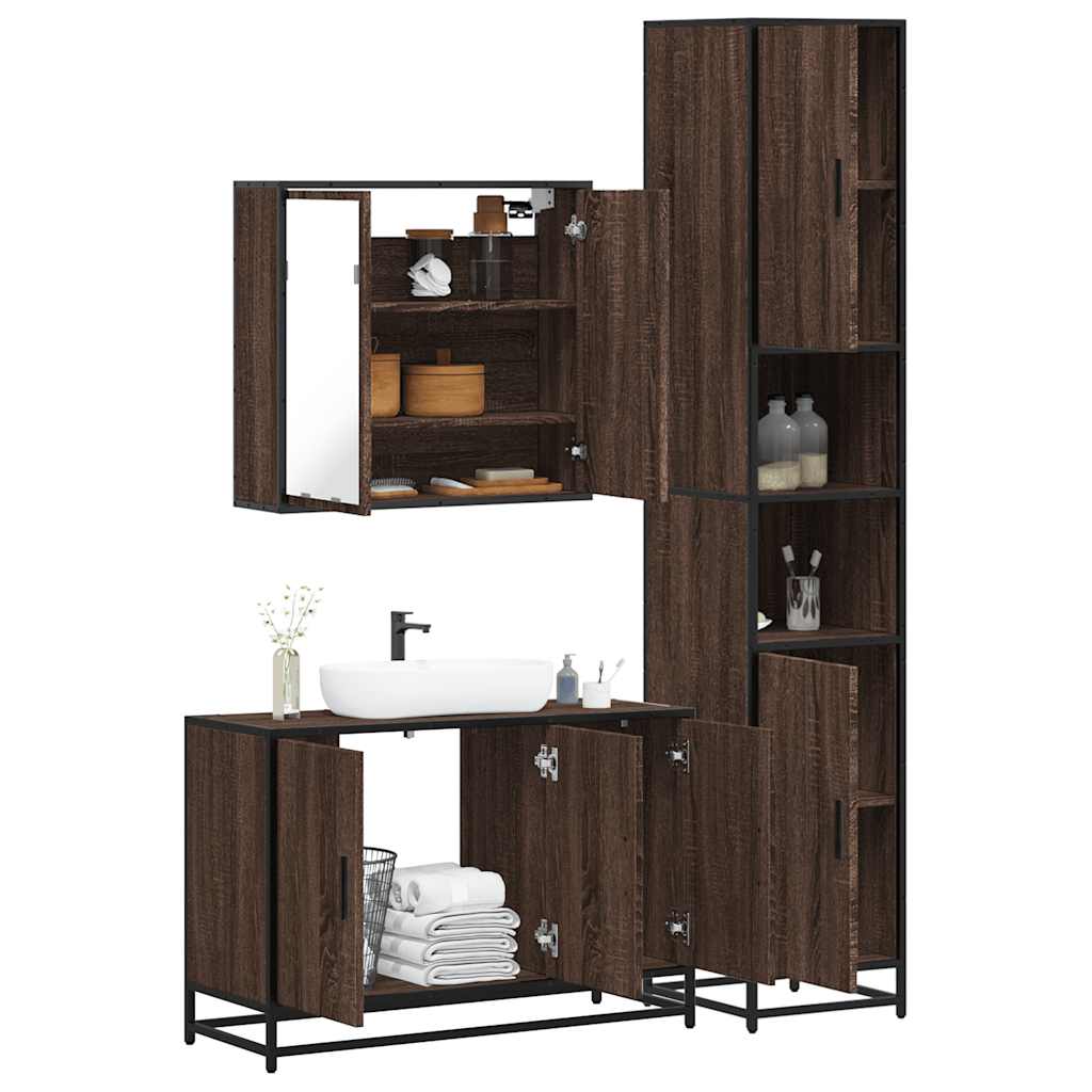 Vetonek Set de muebles baño 3 pzas madera contrachapada roble marrón