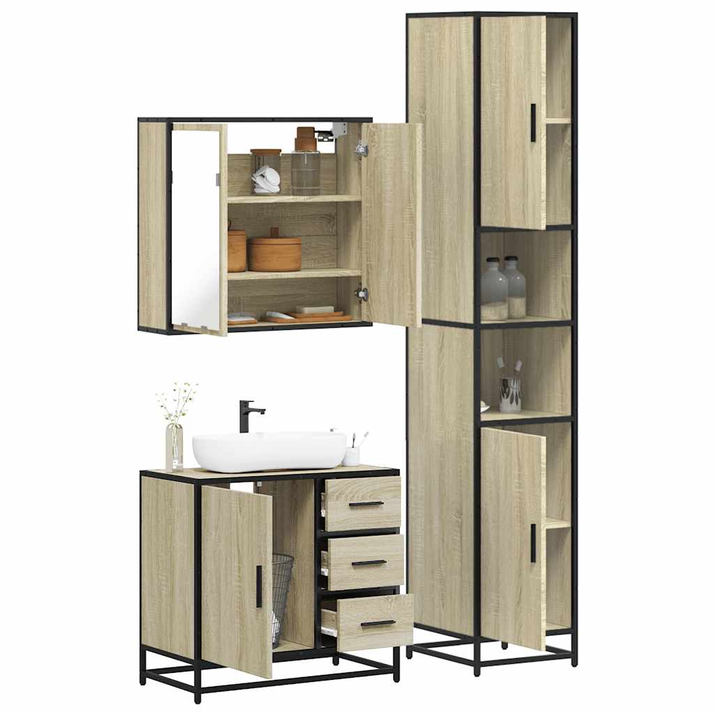 Vetonek Set de muebles de baño 3 pzas madera contrachapada roble Sonoma