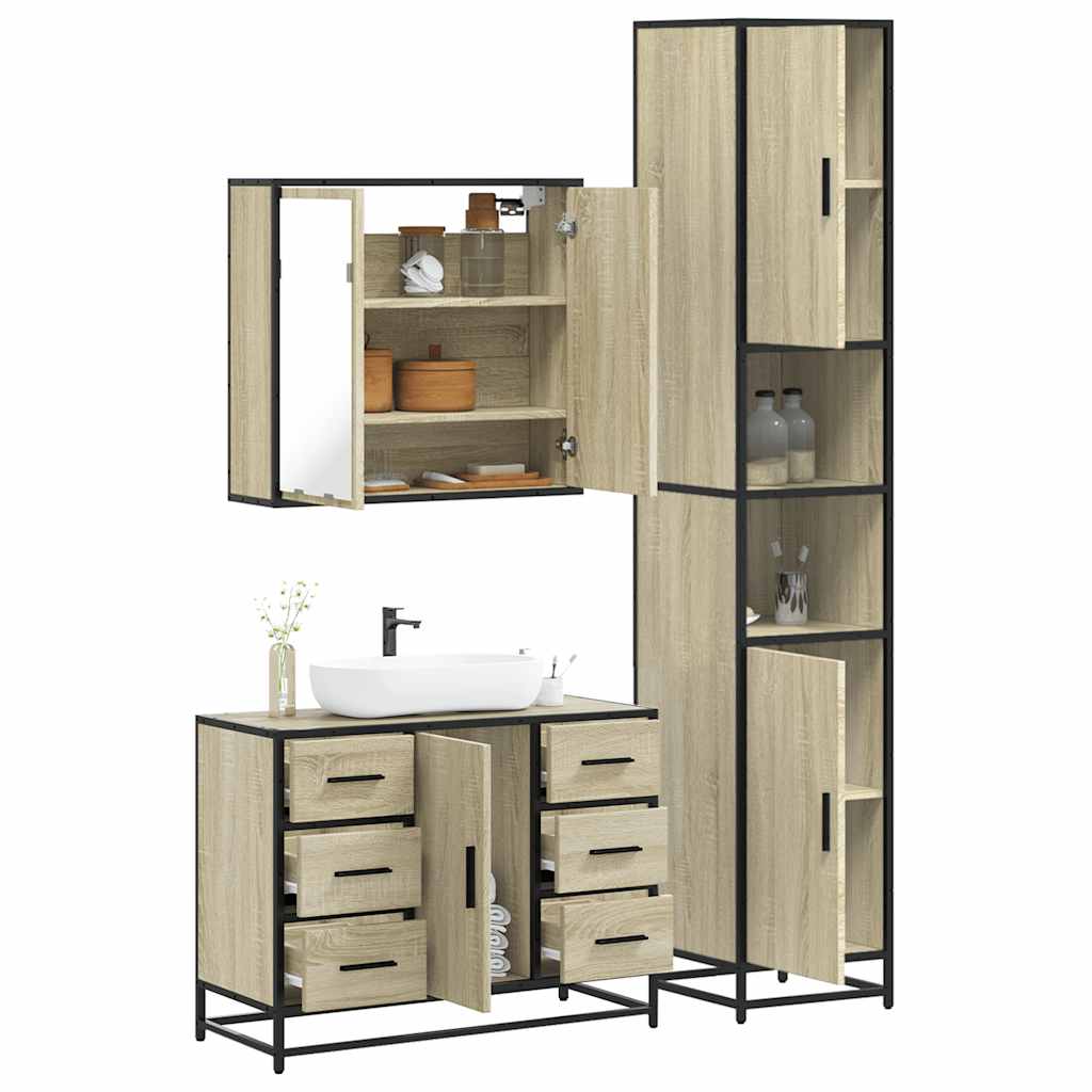 Vetonek Set de muebles de baño 3 pzas madera contrachapada roble Sonoma