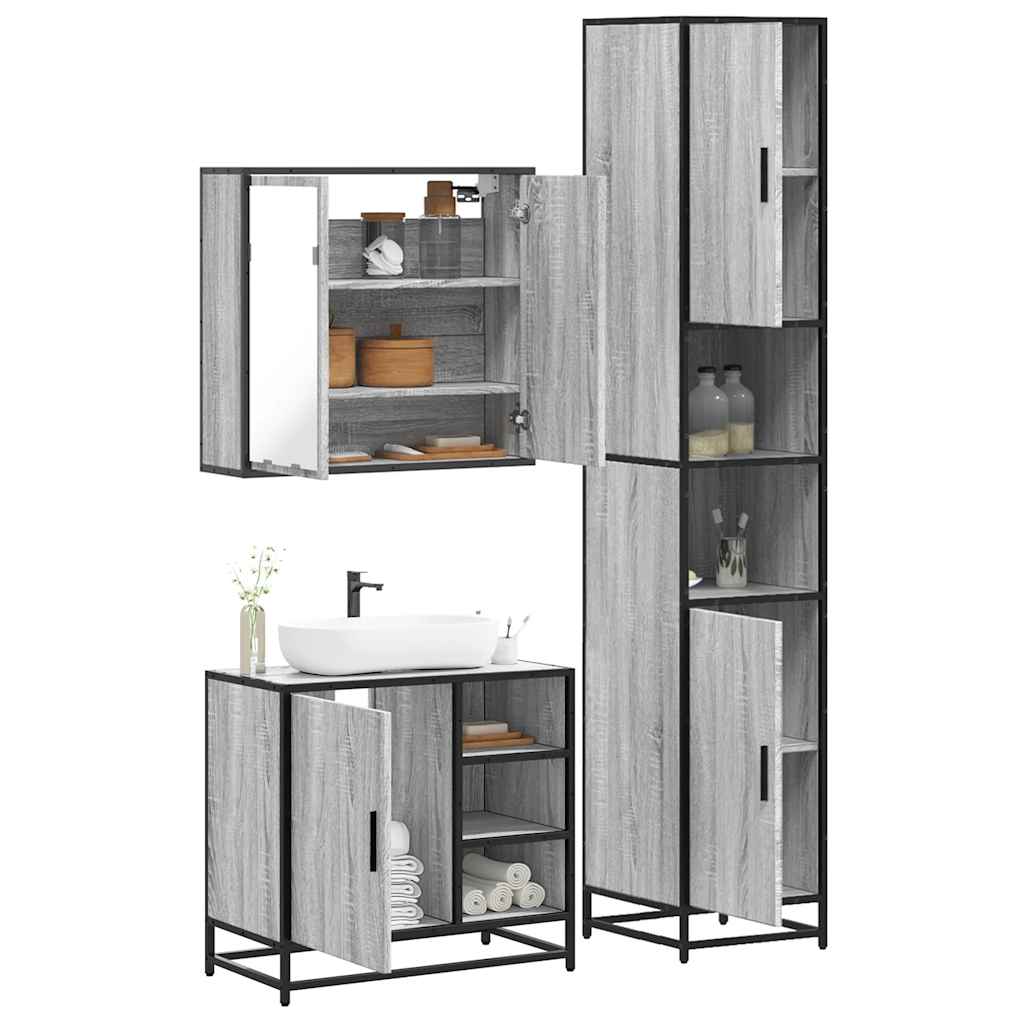 Vetonek Set de muebles de baño 3 pzas madera contrachapada gris sonoma