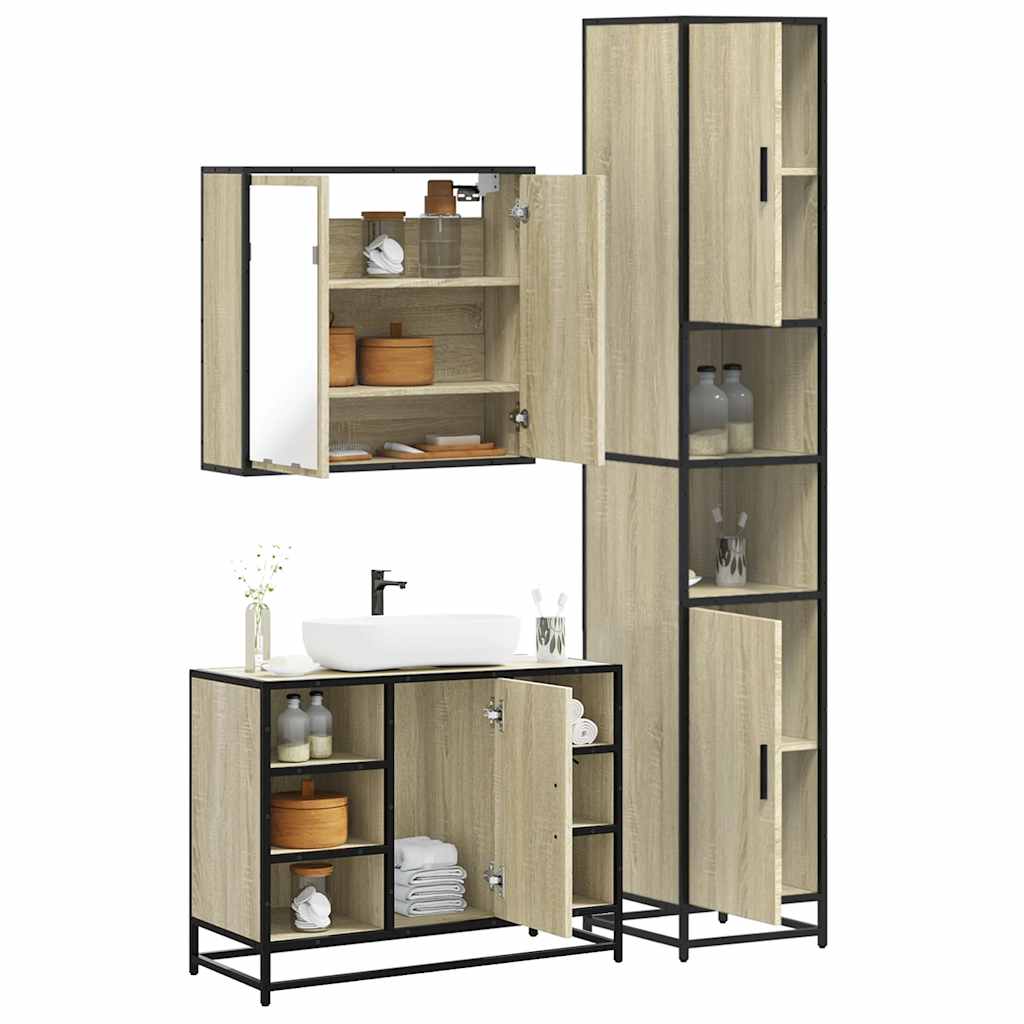 Vetonek Set de muebles de baño 3 pzas madera contrachapada roble Sonoma